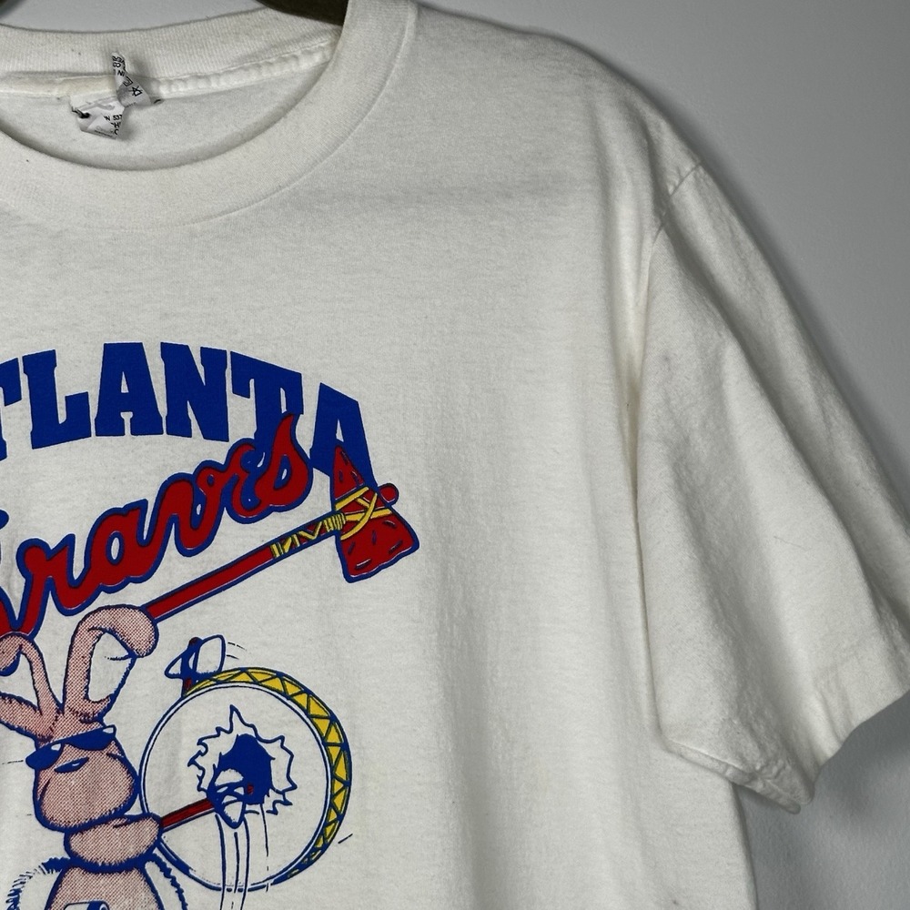 Atlanta Braves T Shirt Graphic Print Cotton White Size L Vtg 90s Y2K - Picture 5 of 9